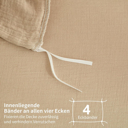 Doppelte Muslin Bettwäsche 200x200 Khaki Beige – 3-teilig