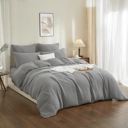 Doppelte Muslin Bettwäsche Grau Anthrazit 155x220 cm - 3-teilig