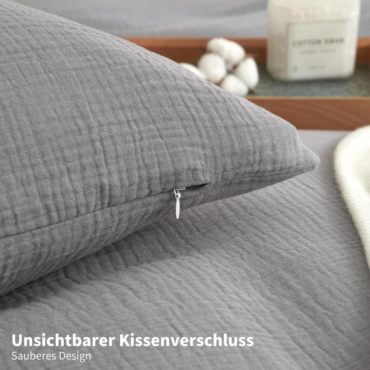 Doppelte Muslin Bettwäsche Grau Anthrazit 155x220 cm - 3-teilig