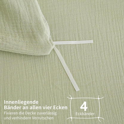 Doppelte Muslin Bettwäsche Grün 155x220 cm - 3-teilig