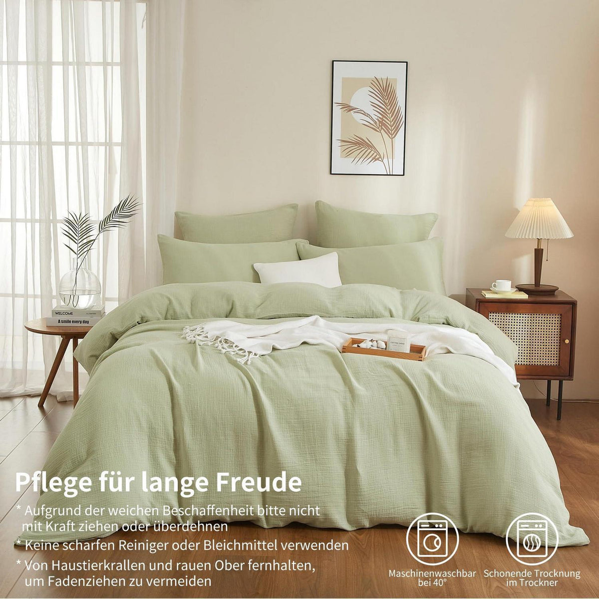 Doppelte Muslin Bettwäsche Grün 155x220 cm - 3-teilig