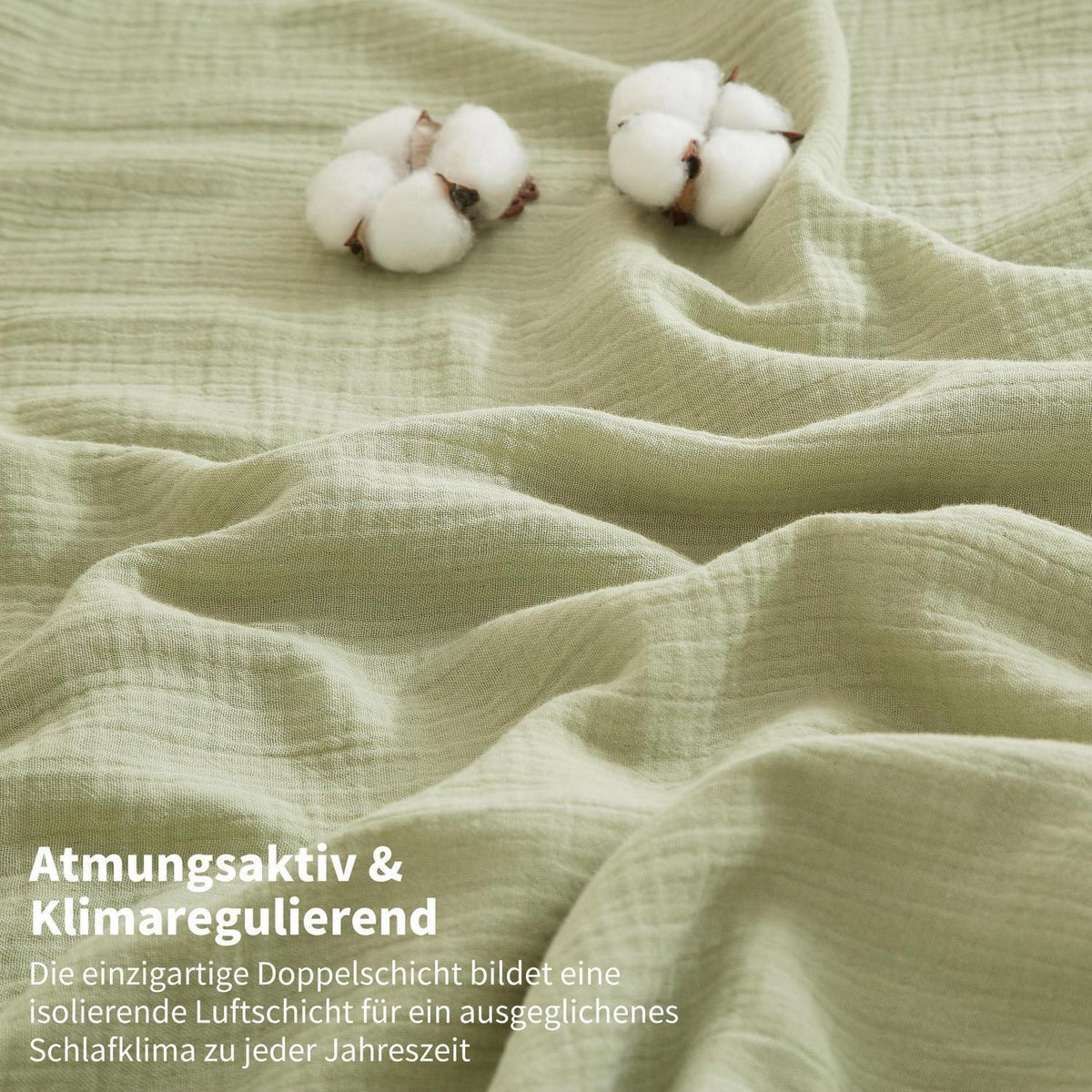 Doppelte Muslin Bettwäsche 200x200 Grün – Weiche Baumwolle Bettwäsche Set