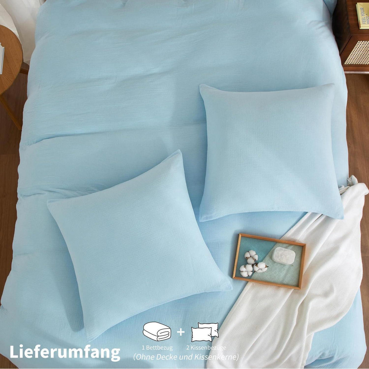Doppelte Muslin Bettwäsche 200x200 Blau – Weich & Atmungsaktiv