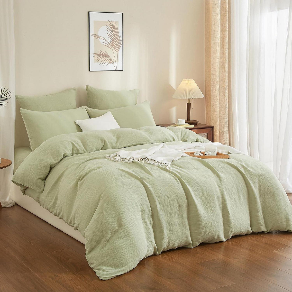 Doppelte Muslin Bettwäsche 220x240 Grün – Weich & Atmungsaktiv