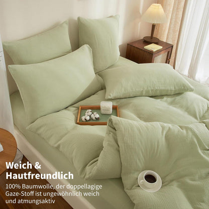 Doppelte Muslin Bettwäsche 220x240 Grün – Weich & Atmungsaktiv