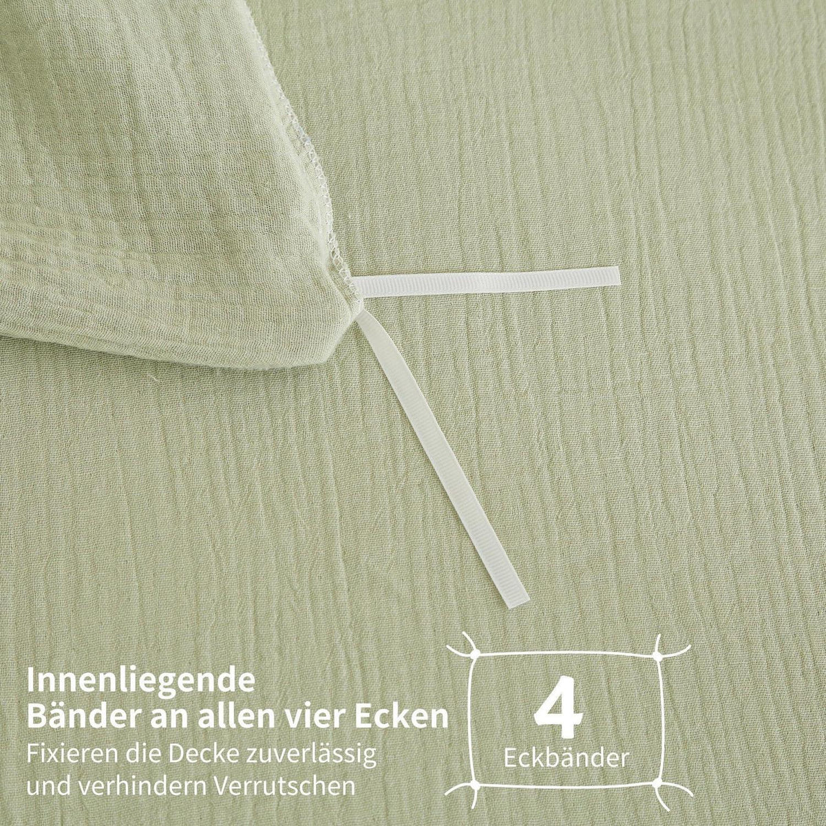 Doppelte Muslin Bettwäsche 220x240 Grün – Weich & Atmungsaktiv