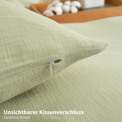 Doppelte Muslin Bettwäsche 220x240 Grün – Weich & Atmungsaktiv