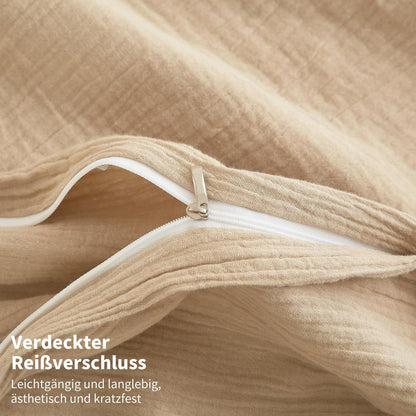 Doppelte Muslin Bettwäsche 155x220 Khaki Beige – 3-teilig