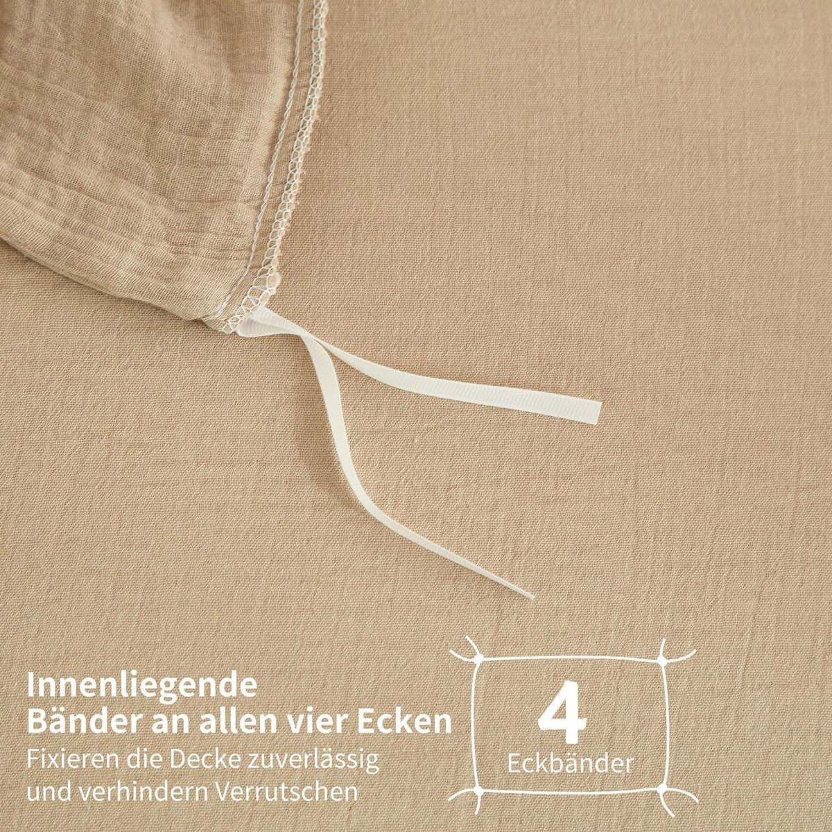 Doppelte Muslin Bettwäsche 155x220 Khaki Beige – 3-teilig