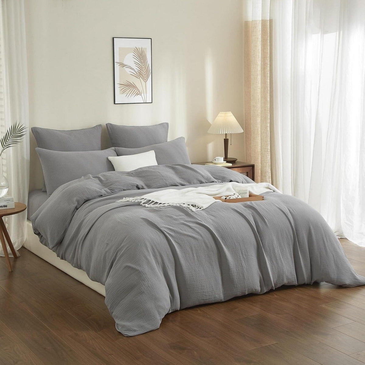 Doppelte Muslin Bettwäsche 220x240 Grau – 3-teilig & Atmungsaktiv