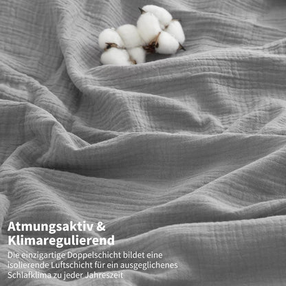 Doppelte Muslin Bettwäsche 220x240 Grau – 3-teilig & Atmungsaktiv