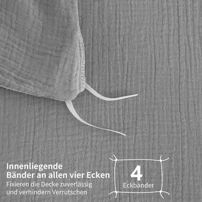 Doppelte Muslin Bettwäsche 220x240 Grau – 3-teilig & Atmungsaktiv