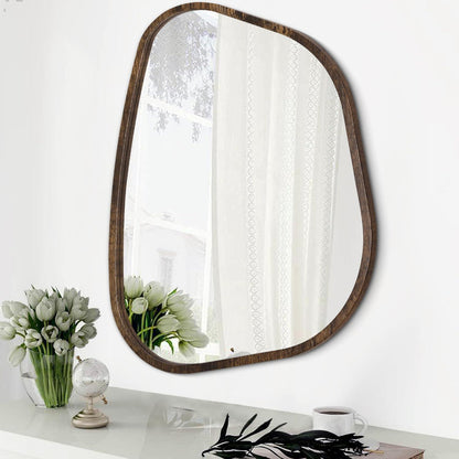 Asymmetrischer Wandspiegel mit Holzrahmen – Modern & Dekorativ