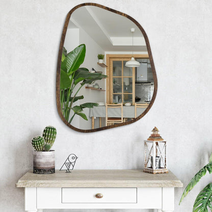 Asymmetrischer Wandspiegel mit Holzrahmen – Modern & Dekorativ