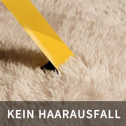 Hochflor Teppich Beige 275x370 - Flauschiger Wohnzimmerteppich