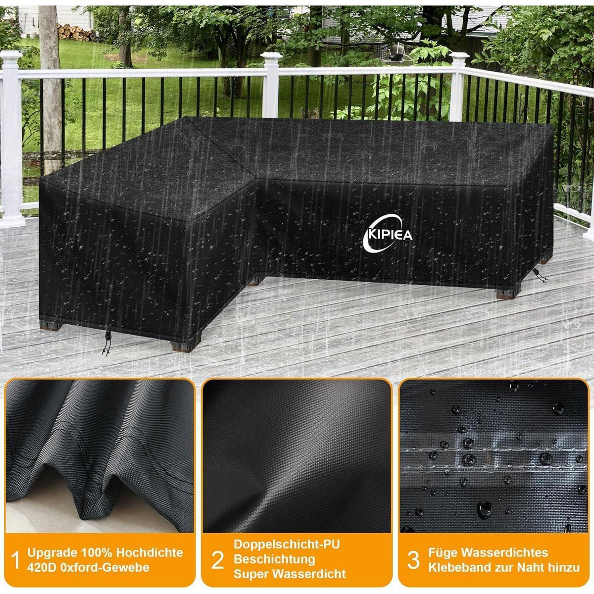 Loungemöbel Abdeckung L-Form Wasserdicht & Winterfest 200x250x85cm