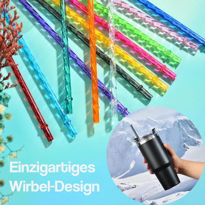 Wiederverwendbare Strohhalme 12er Set mit Bürste – Spiralmuster & Klar
