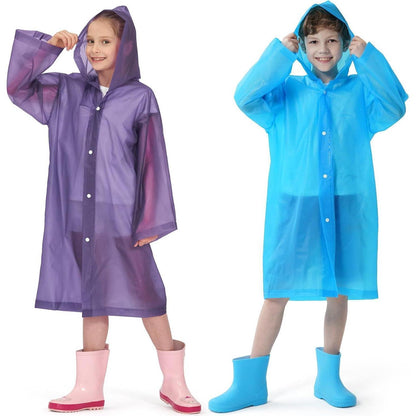 2er Set Kinder Regenponcho mit Kapuze und Ärmeln, wiederverwendbar, blau & lila