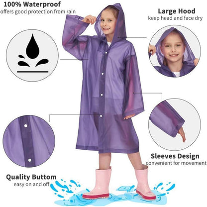 2er Set Kinder Regenponcho mit Kapuze und Ärmeln, wiederverwendbar, blau & lila