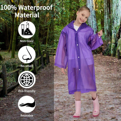 2er Set Kinder Regenponcho mit Kapuze und Ärmeln, wiederverwendbar, blau & lila