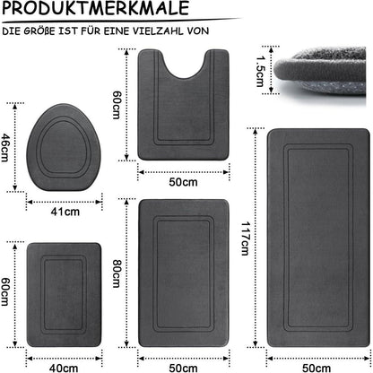 5-teiliges Badezimmerteppich Set Dunkelgrau – Weich & Rutschfest