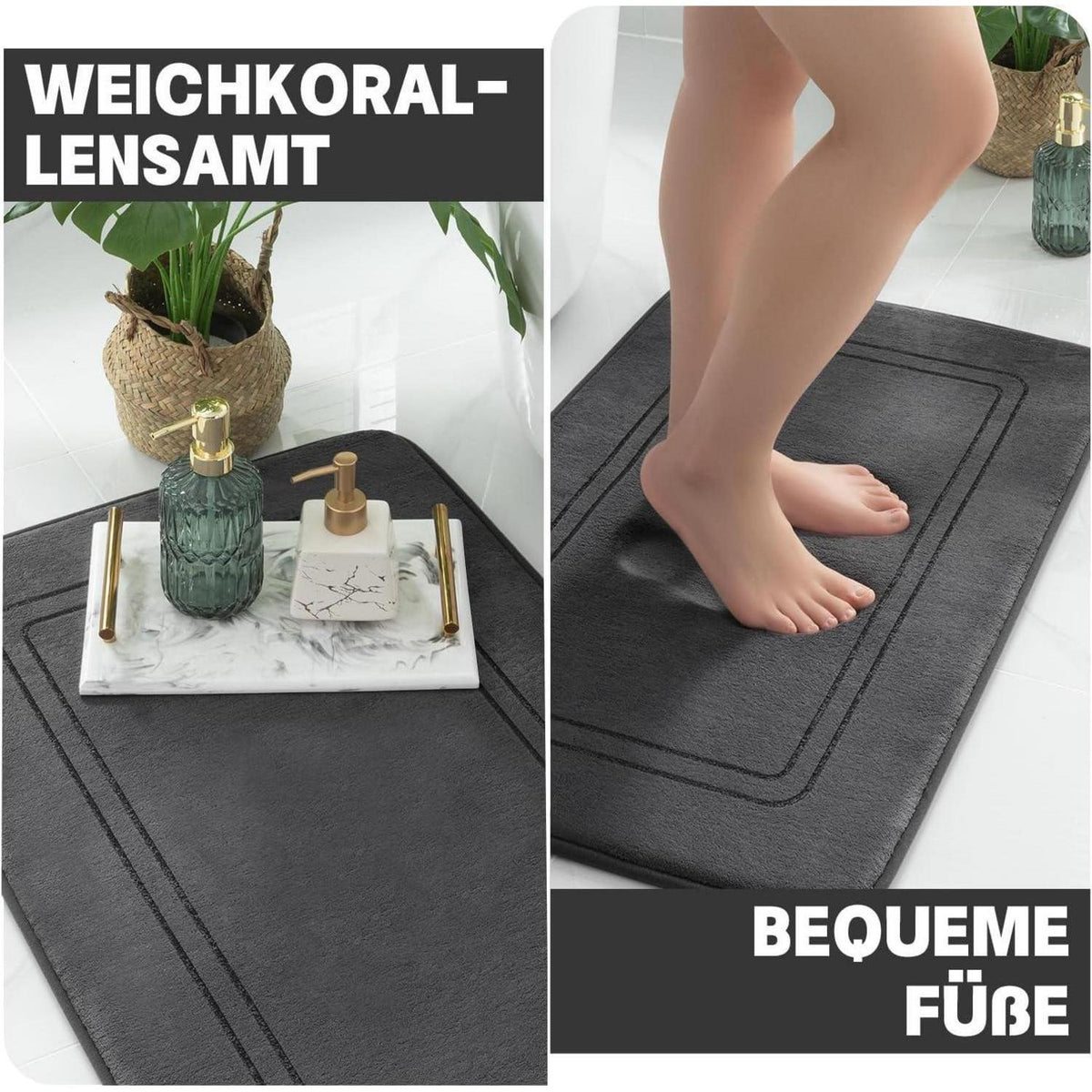 5-teiliges Badezimmerteppich Set Dunkelgrau – Weich & Rutschfest