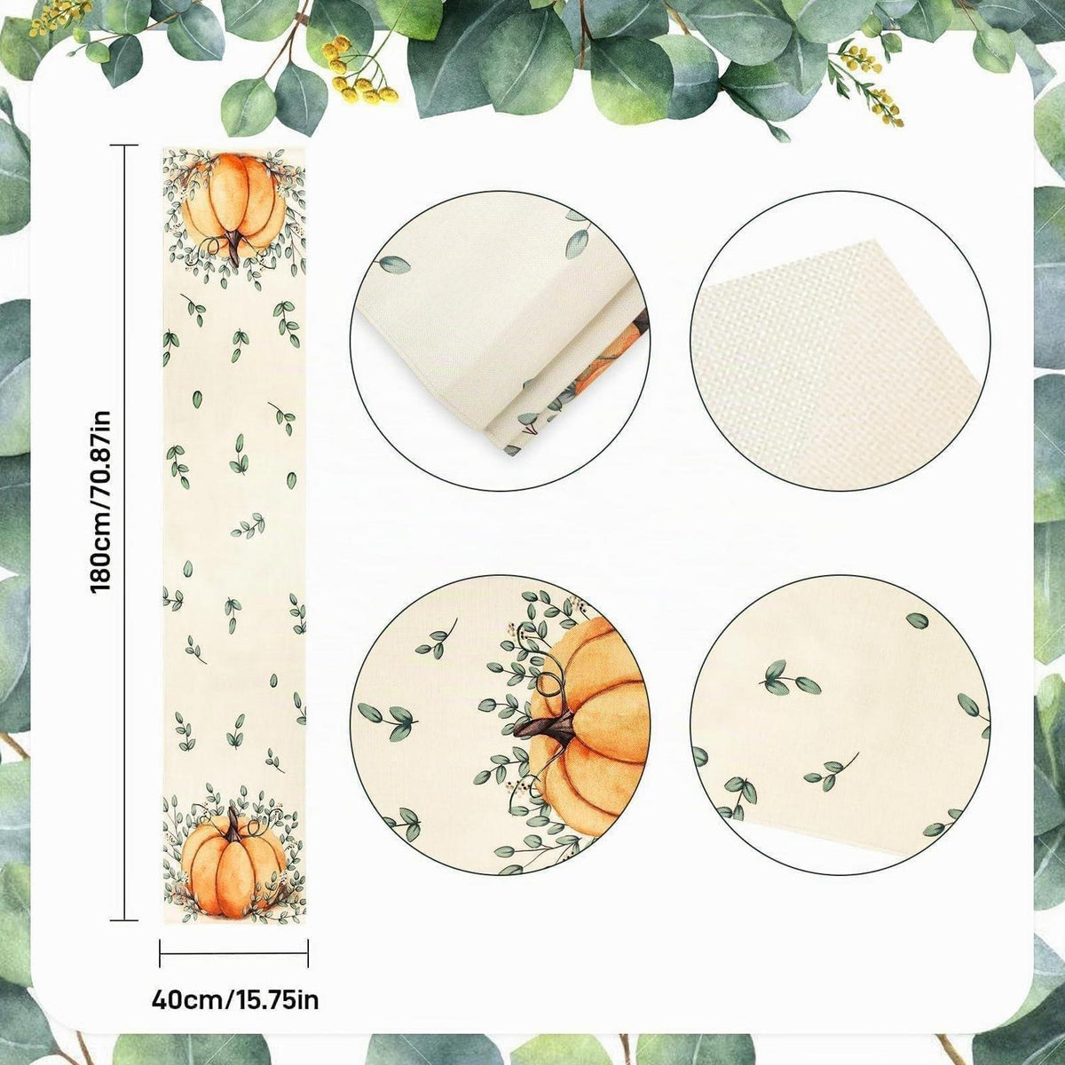 Herbst Tischläufer Kürbis Design 40x180cm Leinen