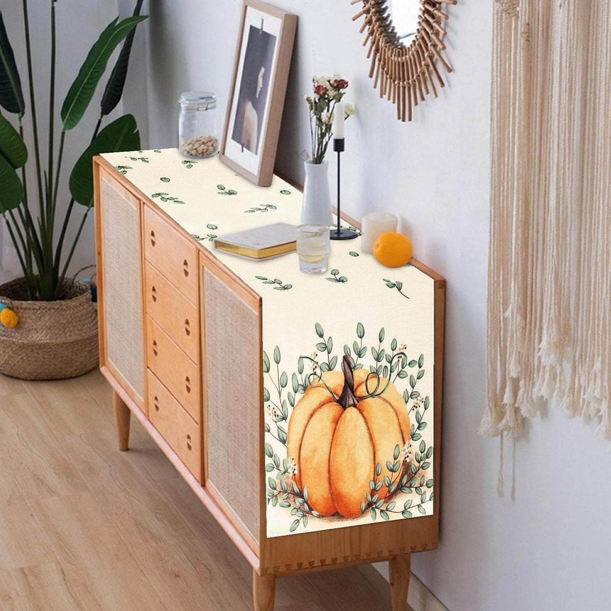 Herbst Tischläufer Kürbis Design 40x180cm Leinen