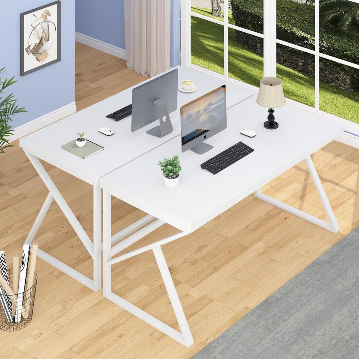 Schreibtisch PC Tisch Weiß Holz Metallgestell 152x60x75cm modern