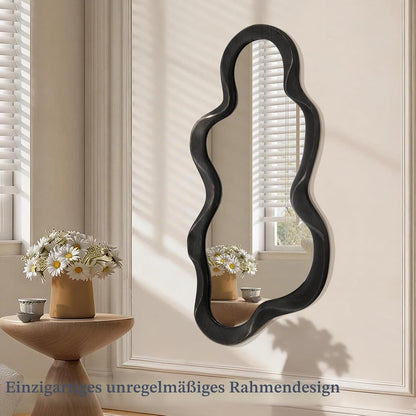 Asymmetrischer Wolkenspiegel mit Holzrahmen – 76x36 cm Wanddeko