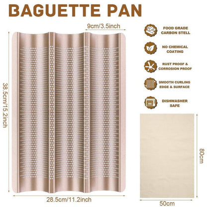 Baguette Backform Stahl – 3 Baguettes, Antihaftbeschichtet