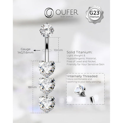 Bauchnabelpiercing Titan Herz Anhänger 14G 10mm Intern Gewinde