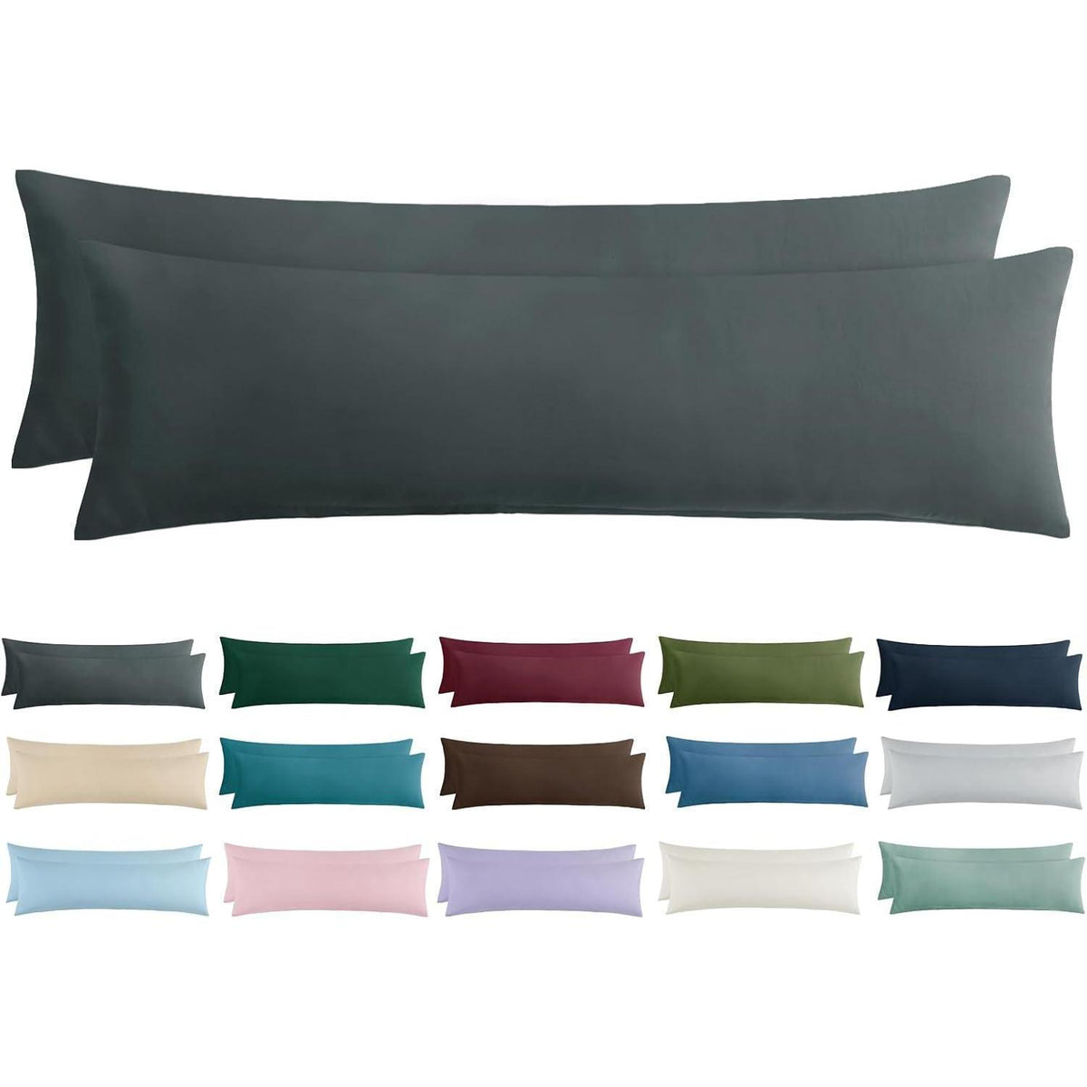 2er Set Kissenbezüge 40x145 Anthrazit Mikrofaser mit Reißverschluss