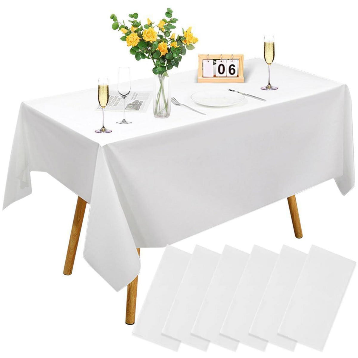 6x Weiße Tischdecken 137x274cm – Einweg für Party & Outdoor