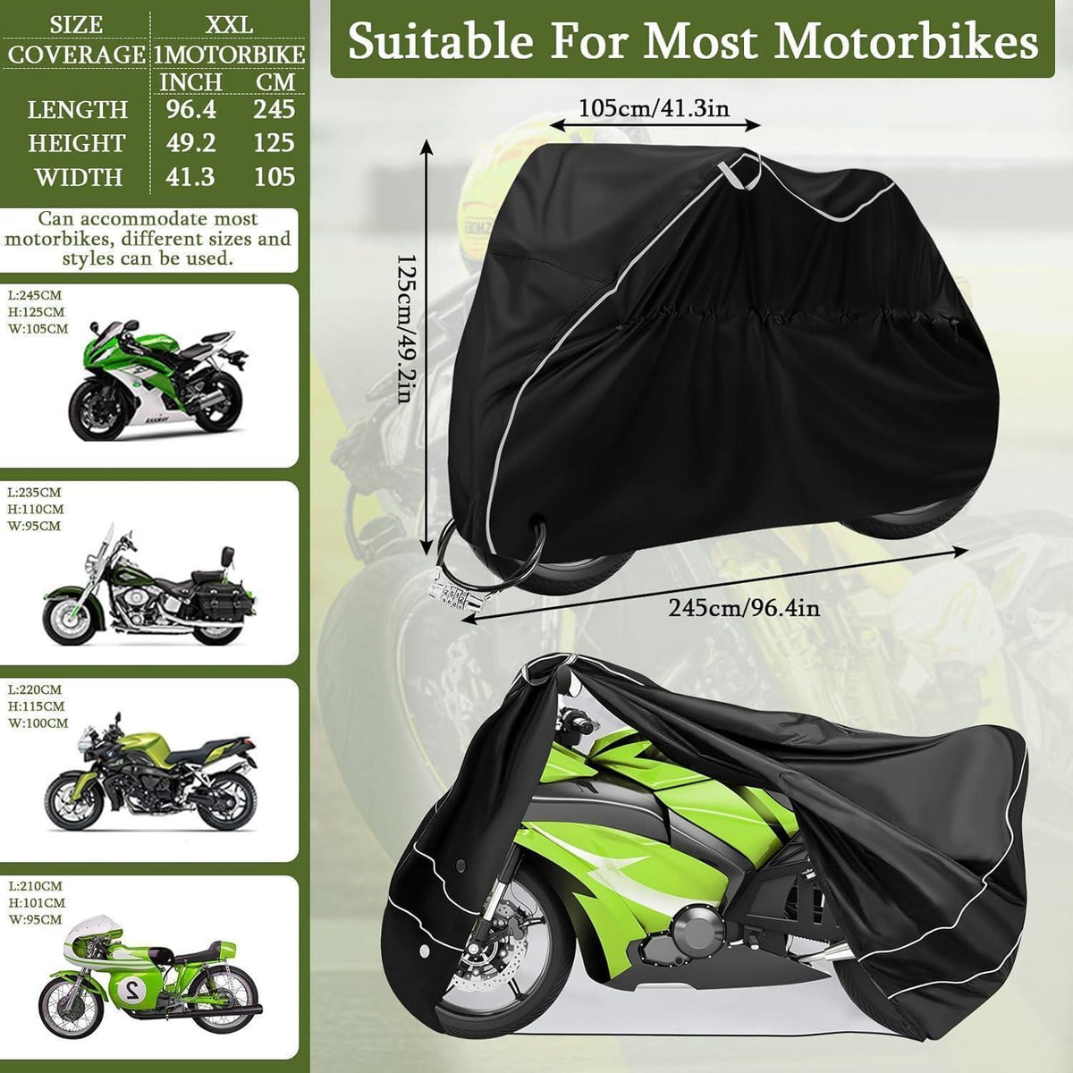 Motorrad Abdeckplane 245x105x125cm – Wasserfest & UV-Beständig