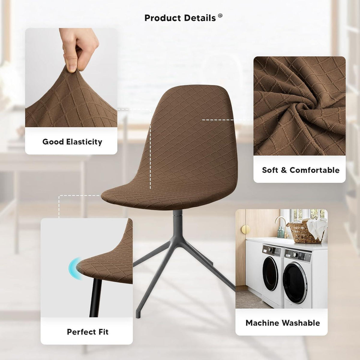 Stuhlhussen 4er Set Stretch Jacquard Braun – Universal Passform