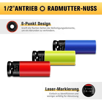 Schlagschrauber Nüsse 17-21mm Cr-Mo Felgenschutz 3tlg