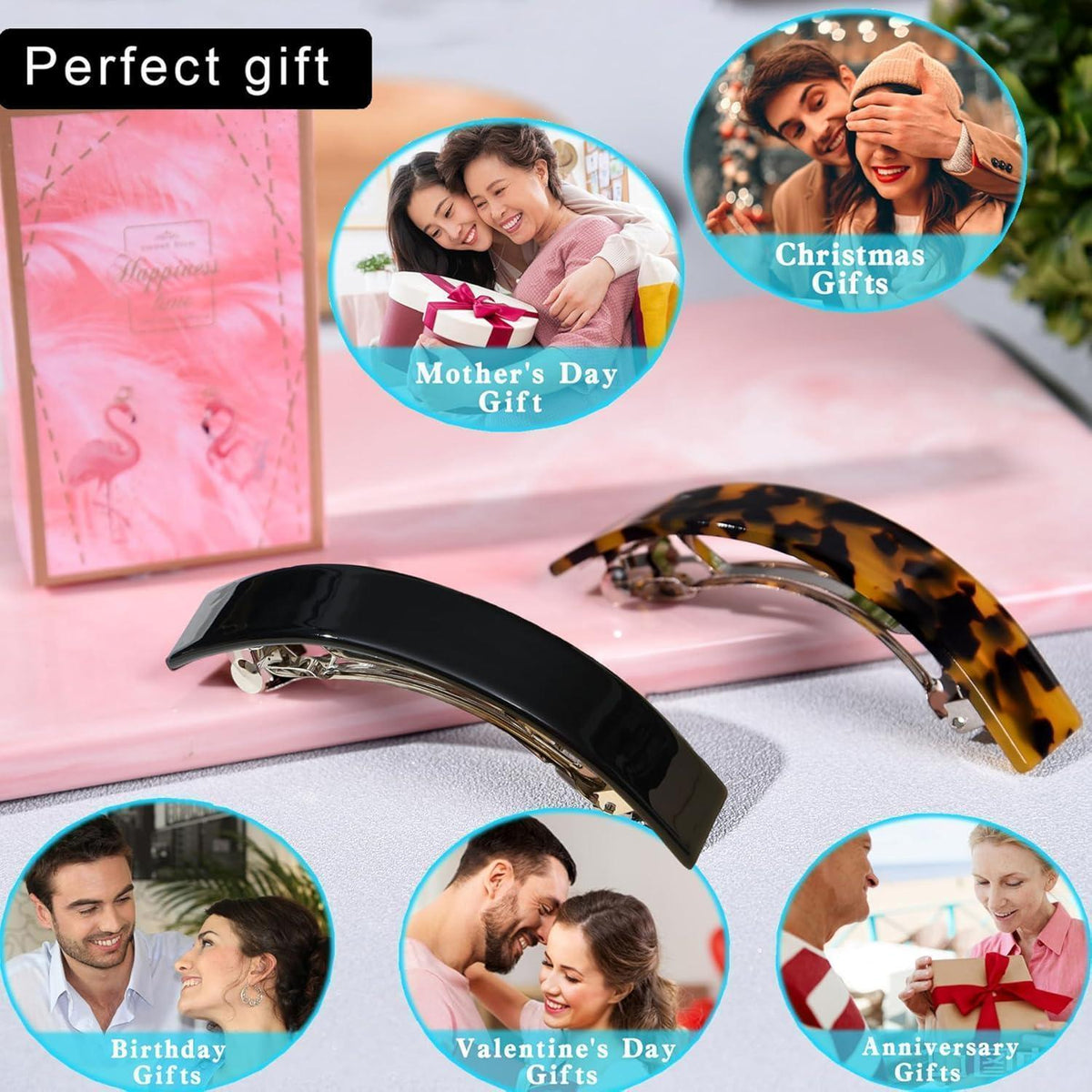 Haarspangen Damen Groß 2er Set Schildpatt & Schwarz für Dickes & Dünnes Haar