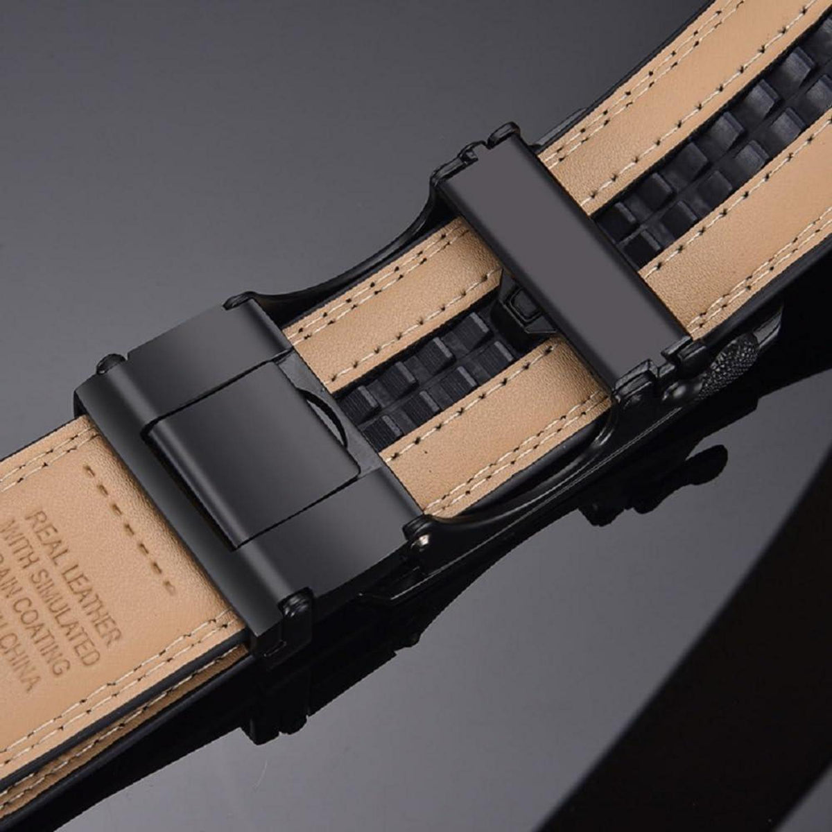 Automatik Gürtel Herren, 35mm Breit, Verstellbar, Schwarz in Lederoptik