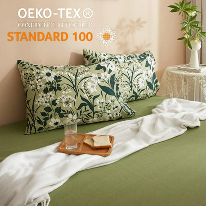 Grüne Baumwoll Bettwäsche Set 200x220 mit Blumenmuster