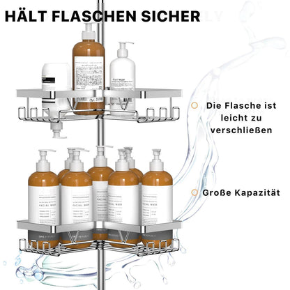Teleskop Duschregal Eckig – 4 Körbe, Verstellbar, Rostfrei