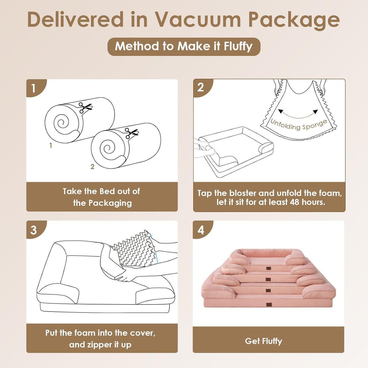 Orthopädisches Hundebett XXL Rosa mit Memory Foam und hohem Rand