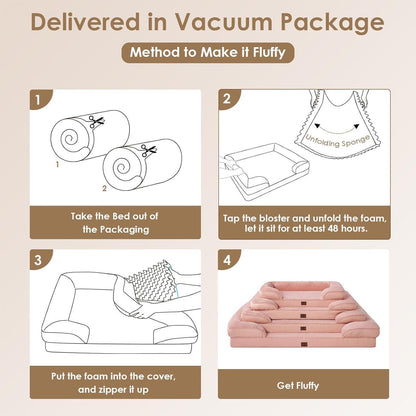 Orthopädisches Hundebett XXL Rosa mit Memory Foam und hohem Rand