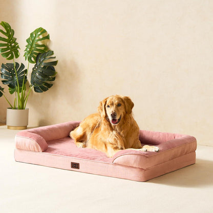 Orthopädisches Hundebett XXL Rosa mit Memory Foam und hohem Rand
