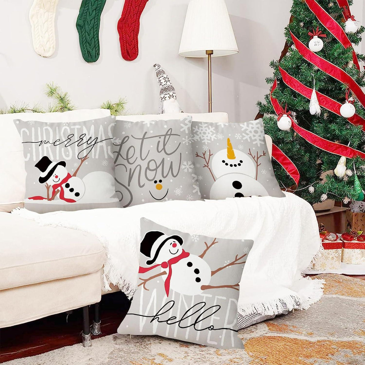 Weihnachtskissenbezug 4er Set Weihnachtsdeko 40x40cm Grau Festlich
