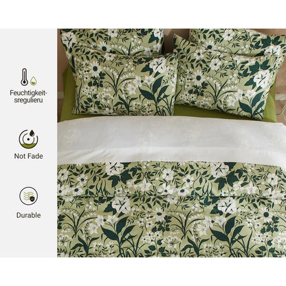 Grüne Baumwoll Bettwäsche Set 220x240 mit Blumenmuster