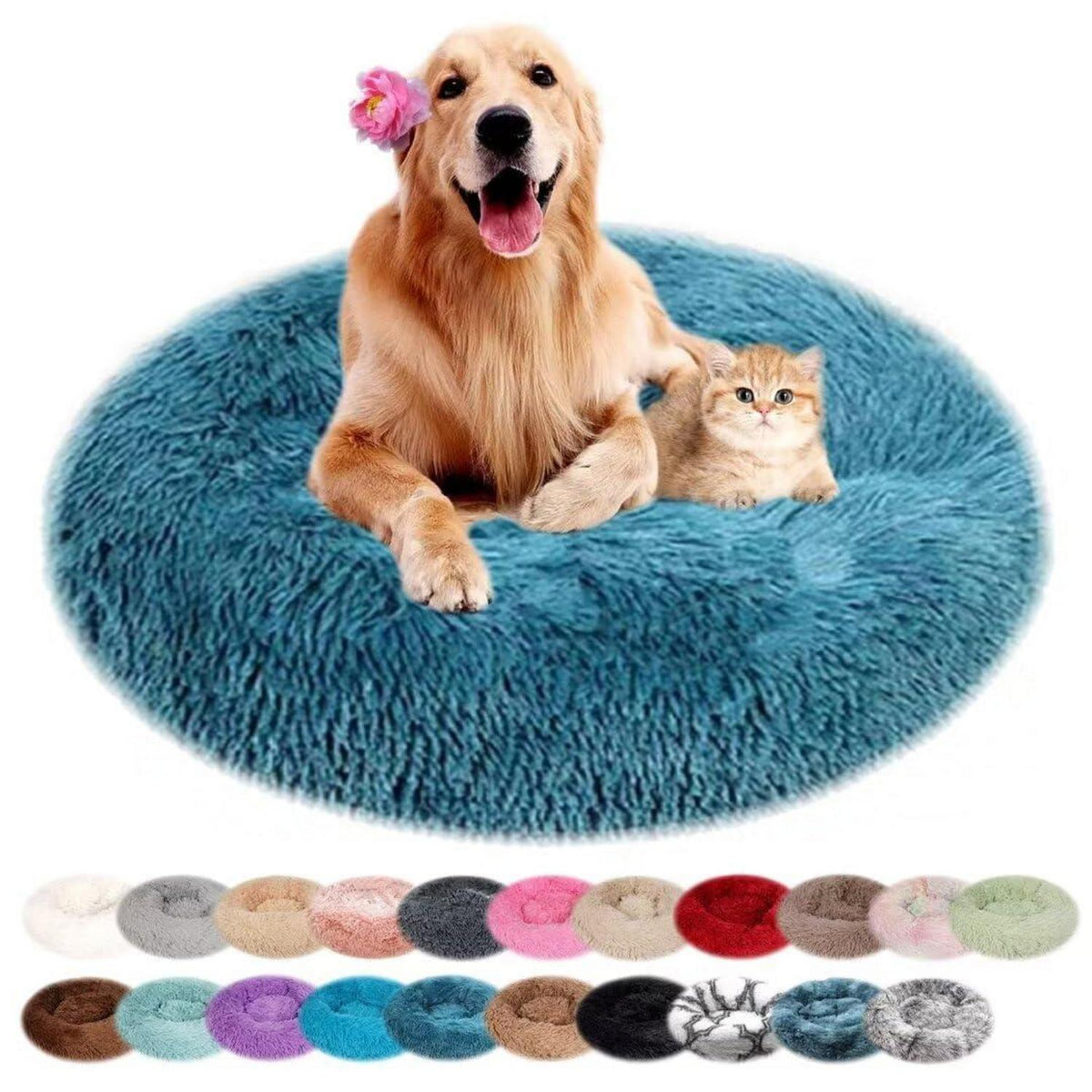 Rundes Hundebett Plüsch – Waschbar & Rutschfest, Dunkelblau 120cm