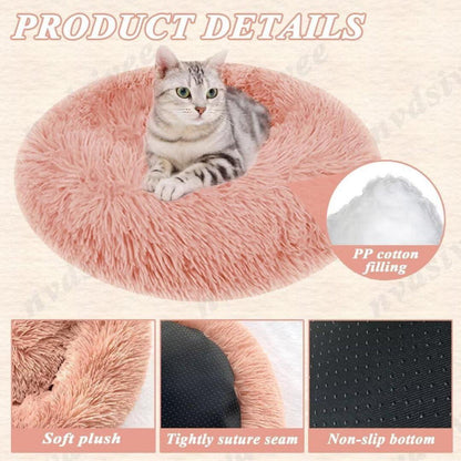 Rundes Hundebett Plüsch – Waschbar & Rutschfest, Dunkelblau 120cm
