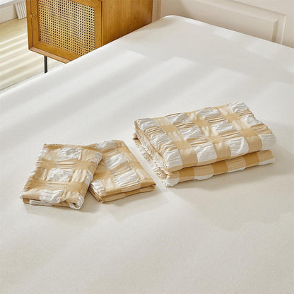 Seersucker Bettwäsche 135x200 - Beige Weiß 4-teilig
