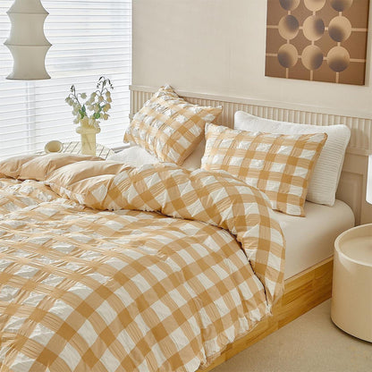 Seersucker Bettwäsche 135x200 - Beige Weiß 4-teilig